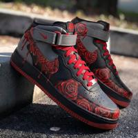 Custom AF 1s Shoes with Rose Pattern and Red Gray Color