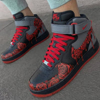 Custom AF 1s Shoes with Rose Pattern and Red Gray Color