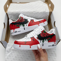 Custom AF 1s Shoes with Rose Pattern Red and White