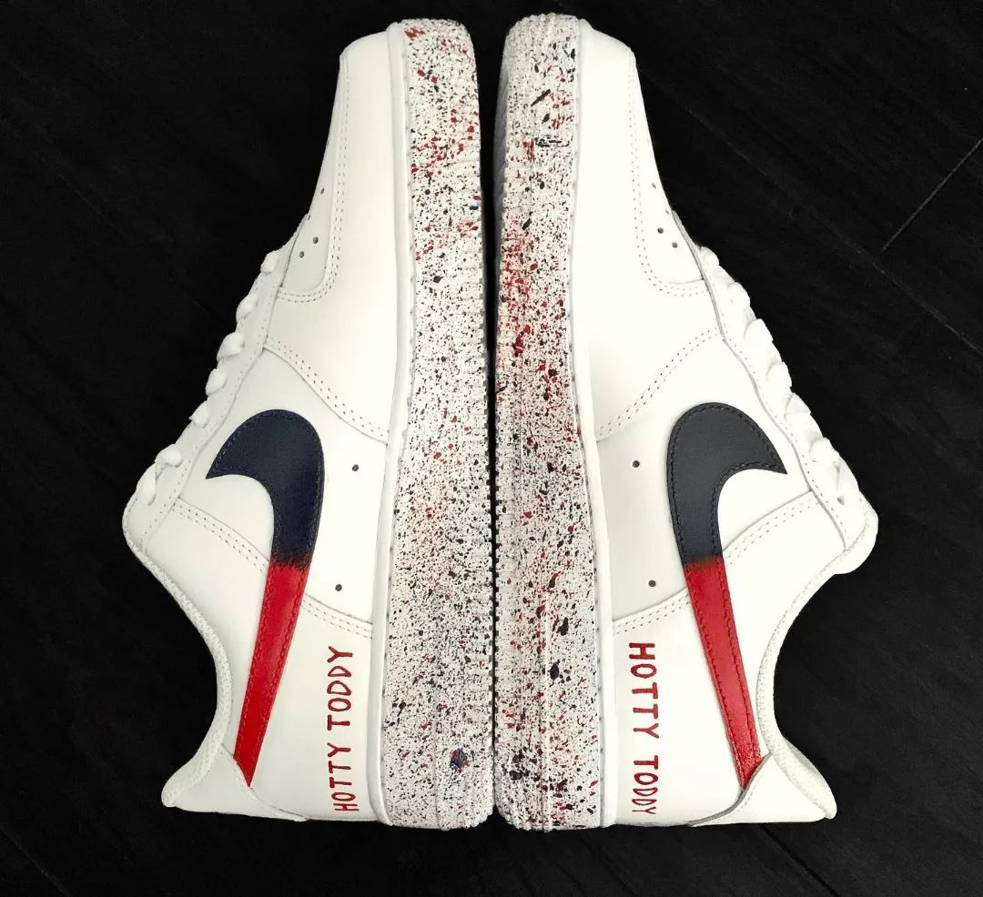Custom AF 1s Shoes With Shark And Numbers Design Red Blue