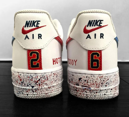 Custom AF 1s Shoes With Shark And Numbers Design Red Blue