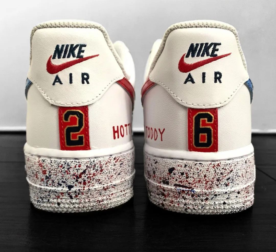 Custom AF 1s Shoes With Shark And Numbers Design Red Blue