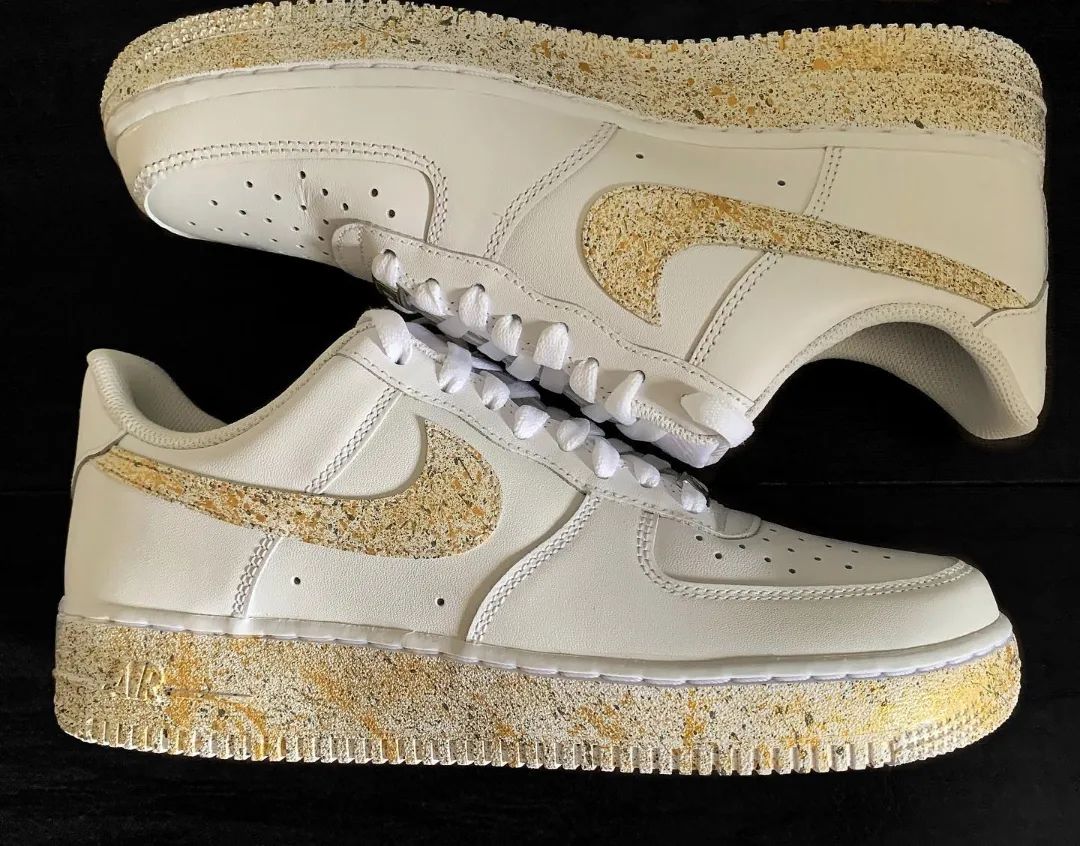 Custom AF 1s Shoes with Speckled Gold Design