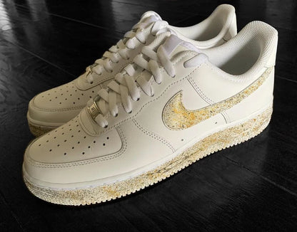 Custom AF 1s Shoes with Speckled Gold Design