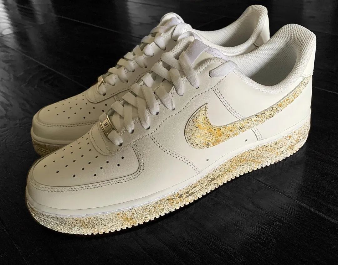 Custom AF 1s Shoes with Speckled Gold Design