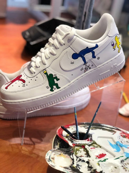 Custom AF 1s Shoes with Stickman Design Red Green