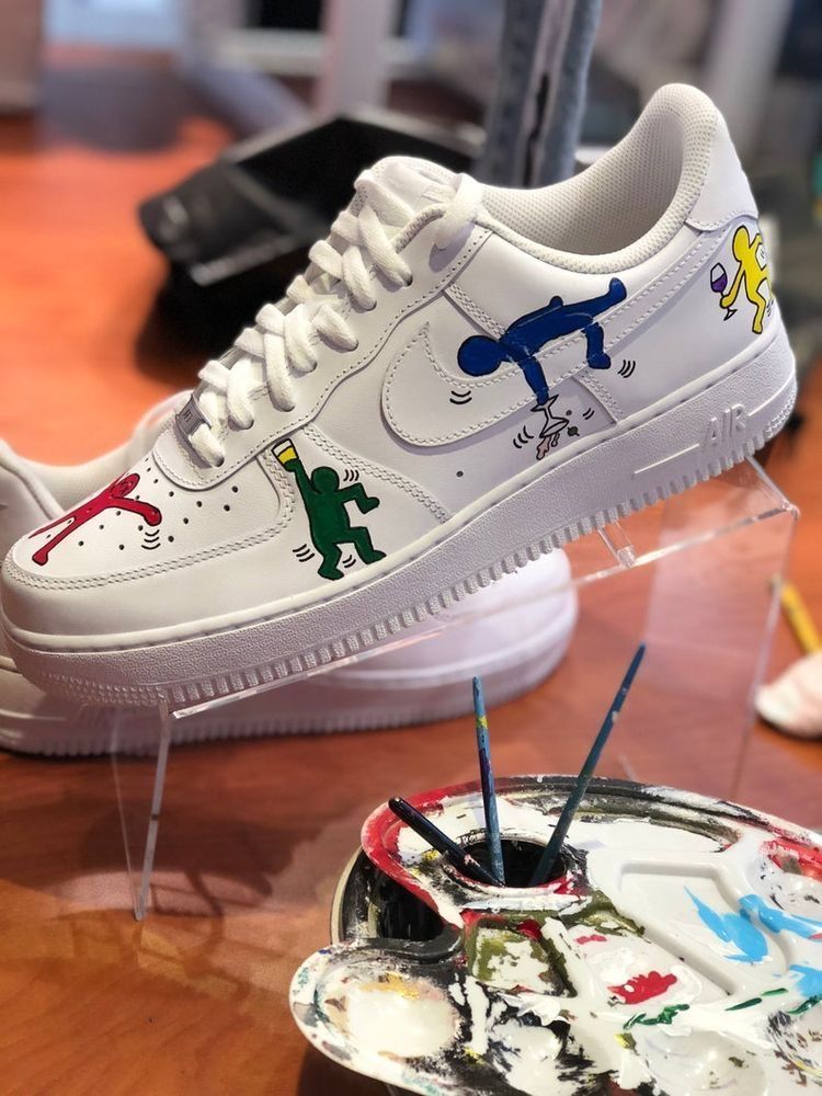 Custom AF 1s Shoes with Stickman Design Red Green