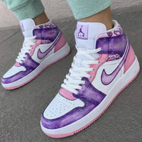 Custom AF 1s Shoes with Swirl Pattern Baby Pink and Purple