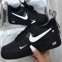 Custom AF 1s Shoes with Text Print Black and White