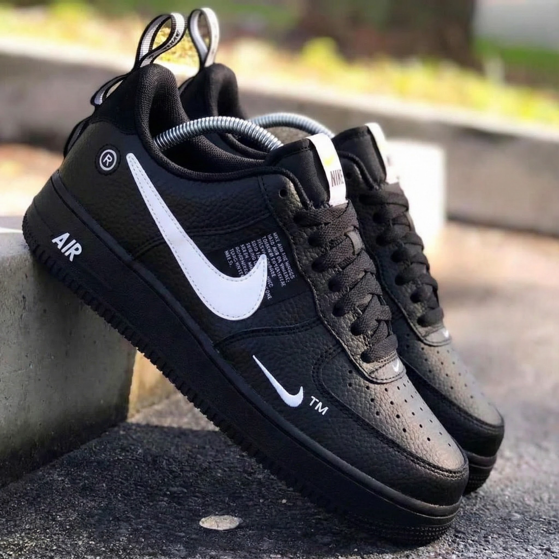 Custom AF 1s Shoes with Text Print Black and White