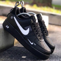 Custom AF 1s Shoes with Text Print Black and White