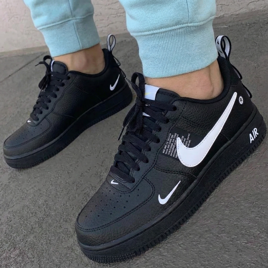 Custom AF 1s Shoes with Text Print Black and White