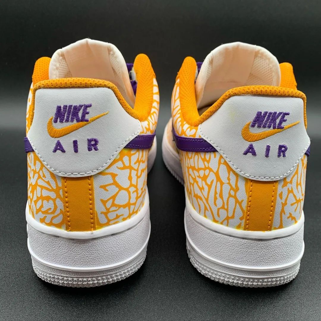 Custom AF 1s Shoes with Vibrant Orange and Purple Crackle