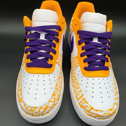 Custom AF 1s Shoes with Vibrant Orange and Purple Crackle
