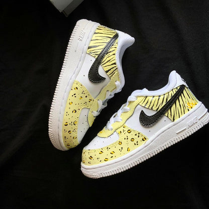 Custom AF 1s Shoes with Zebra and Leopard Patterns Yellow Black