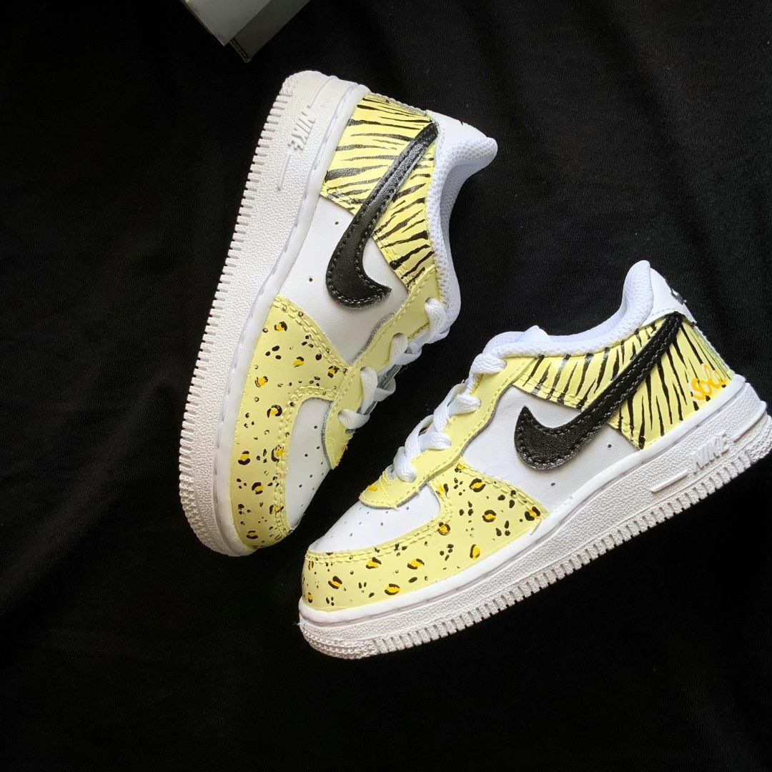 Custom AF 1s Shoes with Zebra and Leopard Patterns Yellow Black