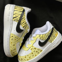 Custom AF 1s Shoes with Zebra and Leopard Patterns Yellow Black