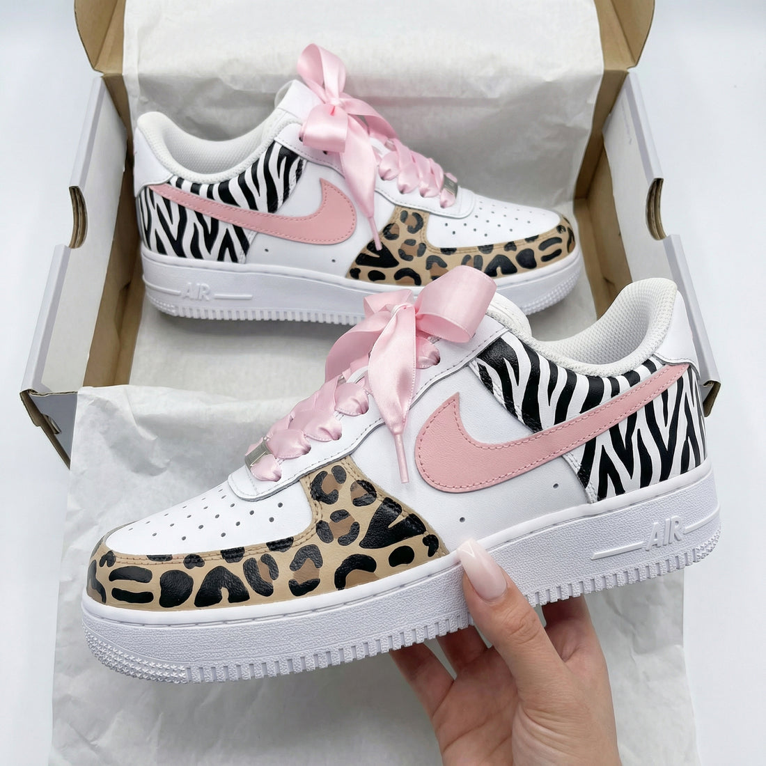 Custom AF 1s Shoes Zebra Leopard Prints Pink