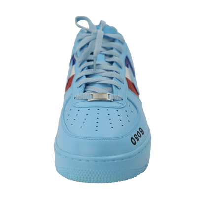 Custom Air Force 1 Baby Blue With Ferrari Logo And Striped Pattern