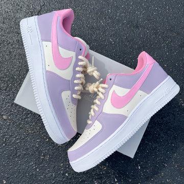 Custom Air Force 1 Baby Pink And Lilac Color - Blocked