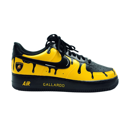 Custom Air Force 1 Black And Yellow Drip Design With Lamborghini Logo