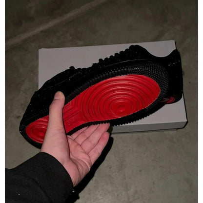 Custom Air Force 1 Black Glitter With Red Soles