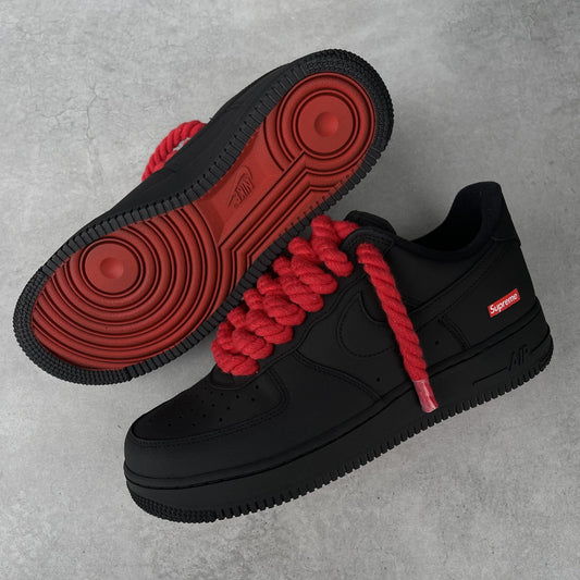 Custom Air Force 1 Black Red Rope Supreme Logo
