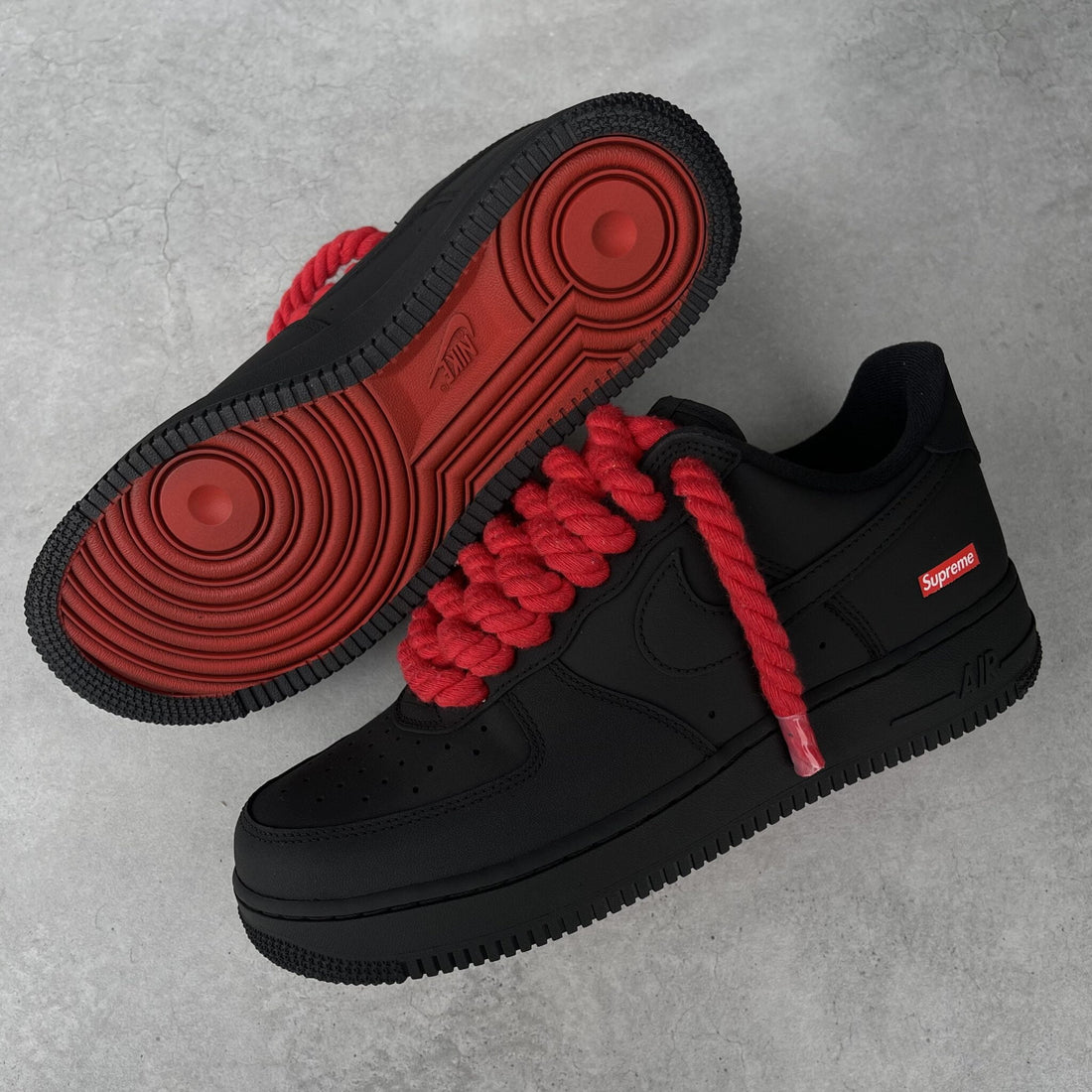 Custom Air Force 1 Black Red Rope Supreme Logo