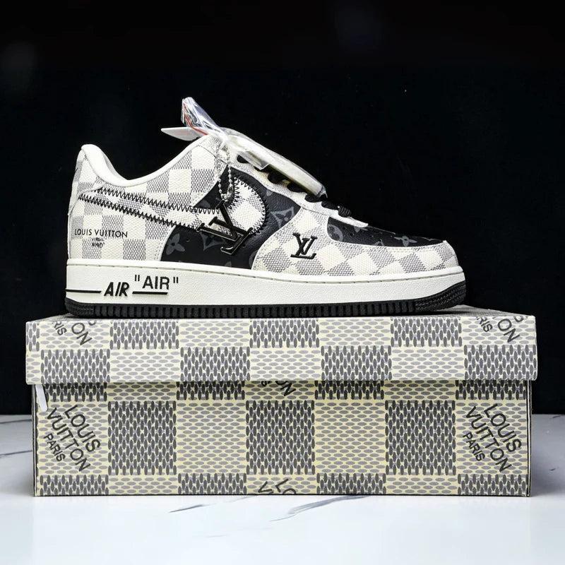 Custom Air Force 1 Black White Checkerboard With LV Logo