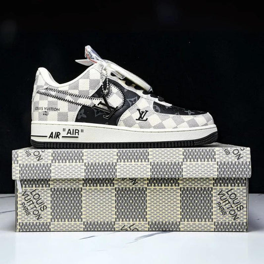 Custom Air Force 1 Black White Checkerboard With LV Logo