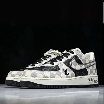 Custom Air Force 1 Black White Checkerboard With LV Logo