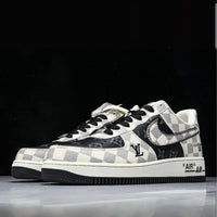 Custom Air Force 1 Black White Checkerboard With LV Logo