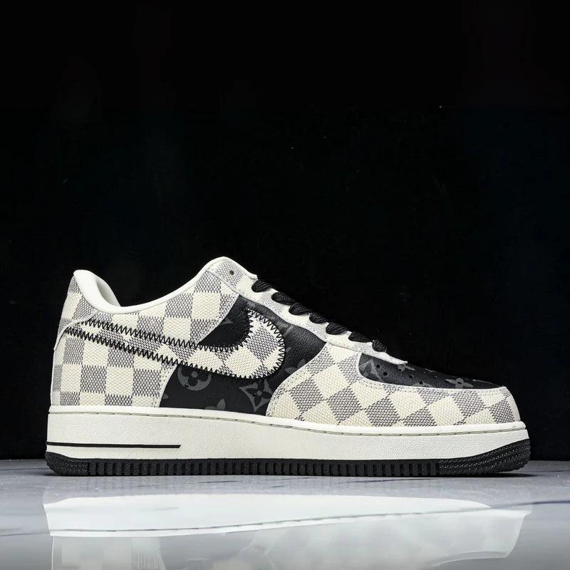 Custom Air Force 1 Black White Checkerboard With LV Logo