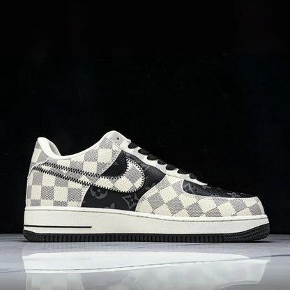 Custom Air Force 1 Black White Checkerboard With LV Logo