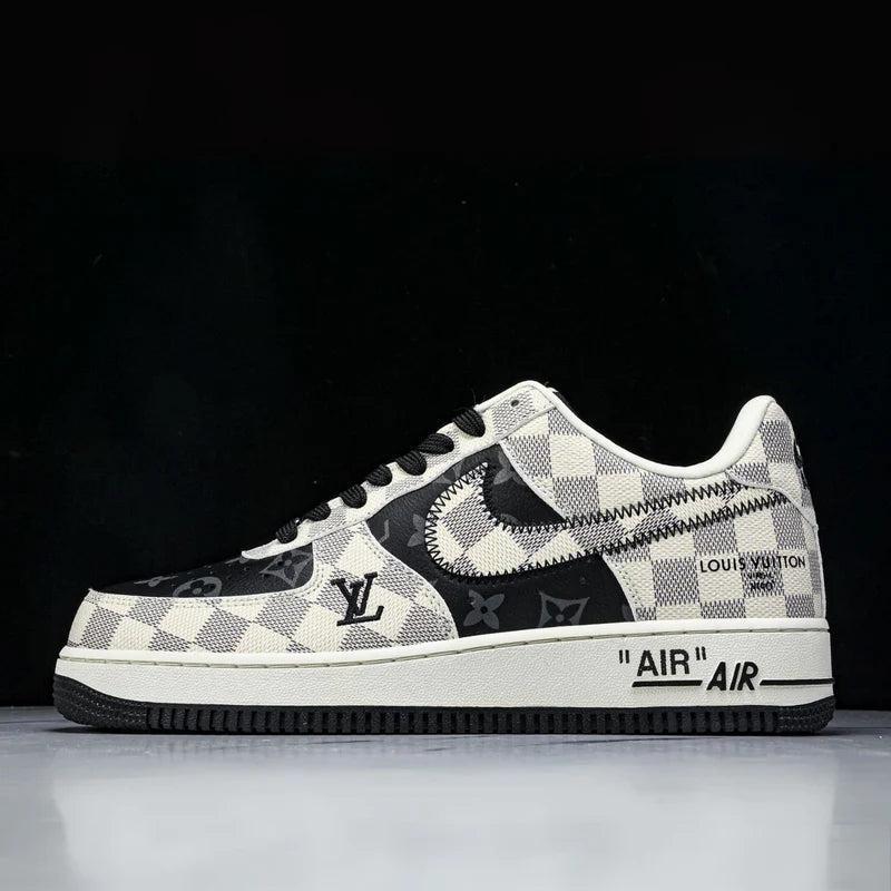 Custom Air Force 1 Black White Checkerboard With LV Logo