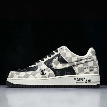 Custom Air Force 1 Black White Checkerboard With LV Logo