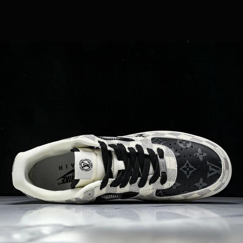 Custom Air Force 1 Black White Checkerboard With LV Logo