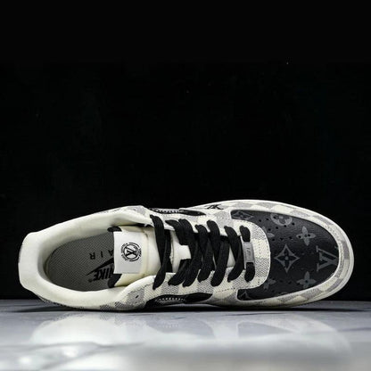 Custom Air Force 1 Black White Checkerboard With LV Logo
