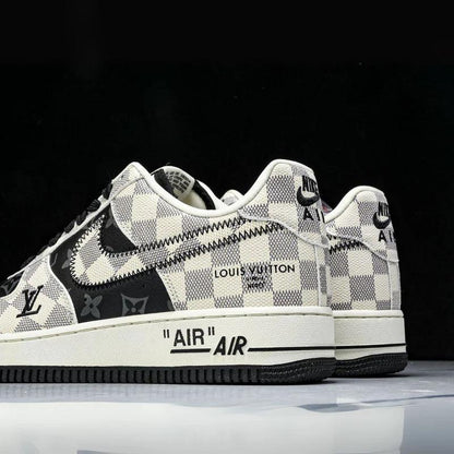 Custom Air Force 1 Black White Checkerboard With LV Logo