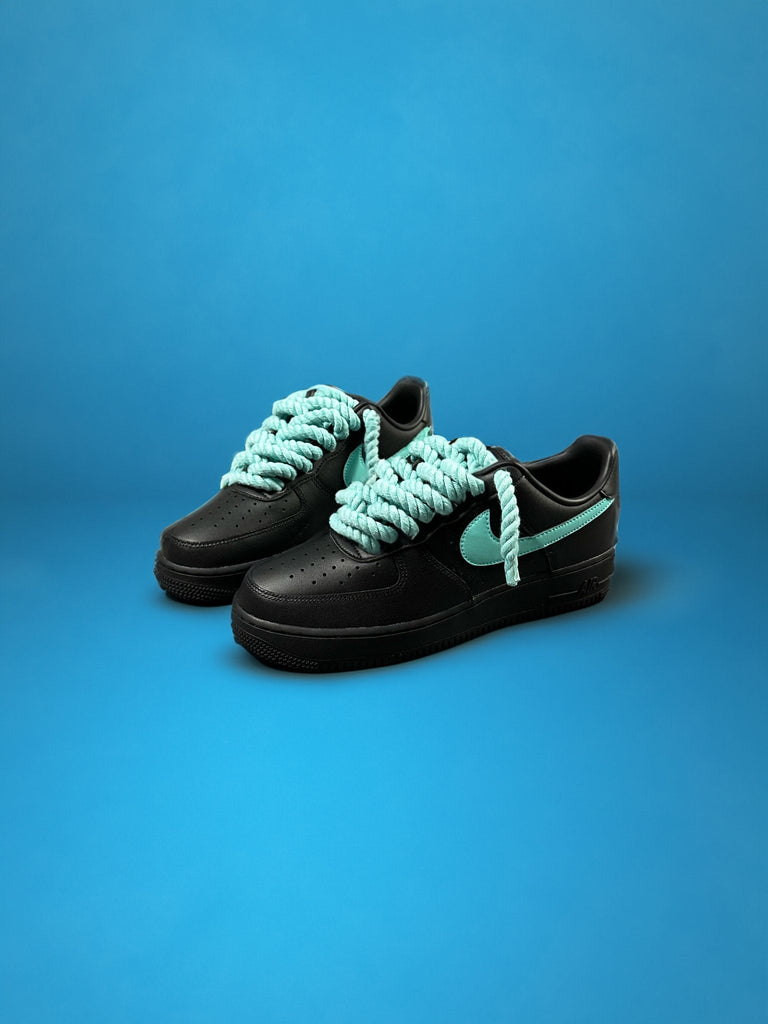 Custom Air Force 1 Black With Baby Green Rope Laces