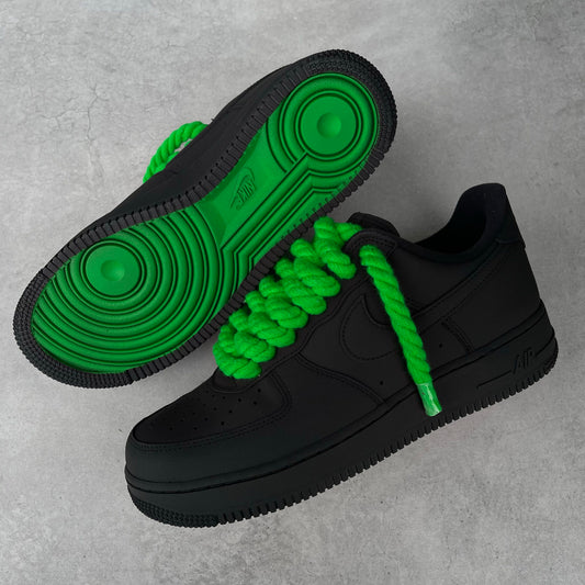 Custom Air Force 1 Black With Green Laces And Green Sole
