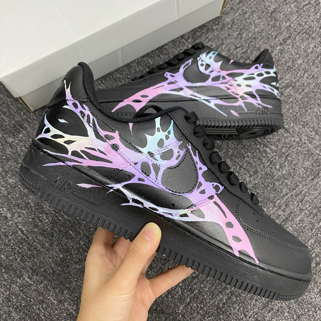 Custom Air Force 1 Black With Iridescent Splatter Patterns