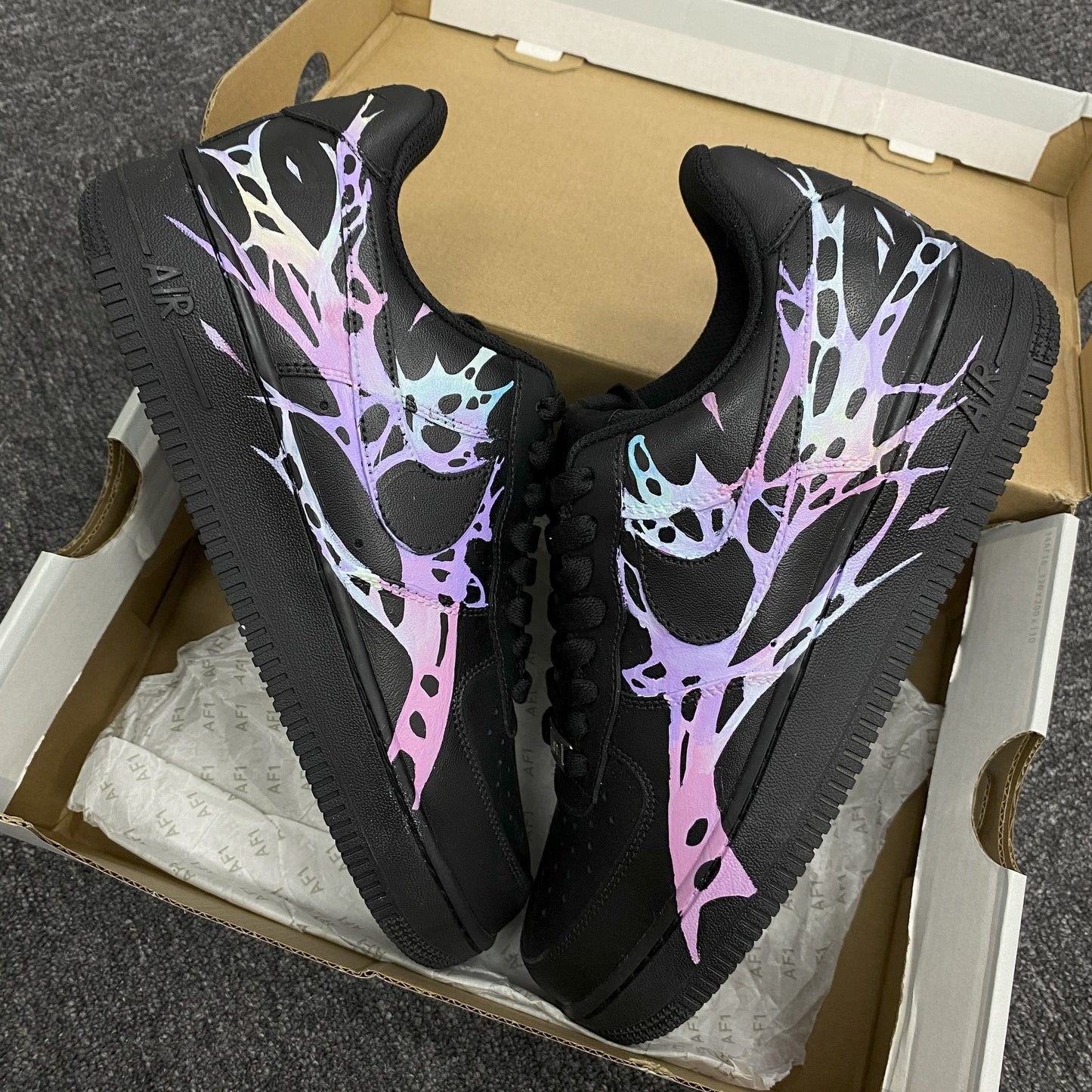 Custom Air Force 1 Black With Iridescent Splatter Patterns