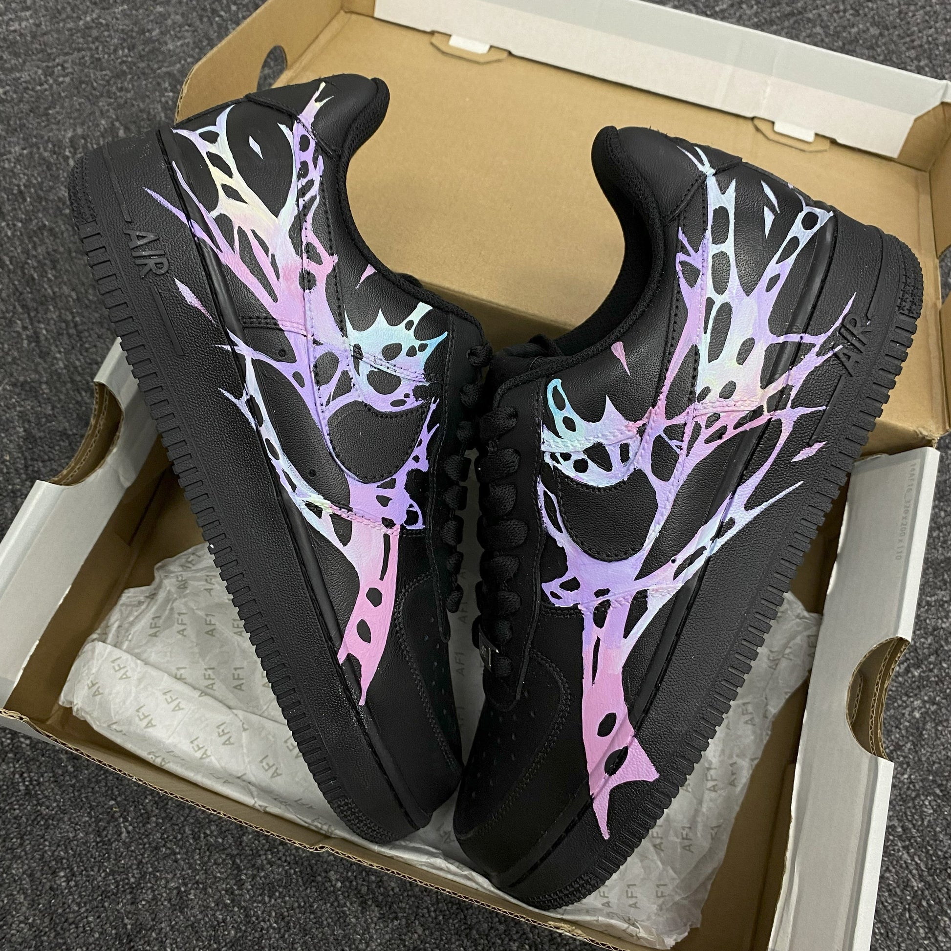Custom Air Force 1 Black With Iridescent Splatter Patterns