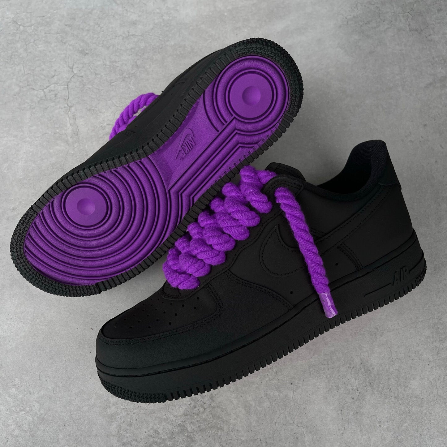 Custom Air Force 1 Black With Purple Laces And Outsole