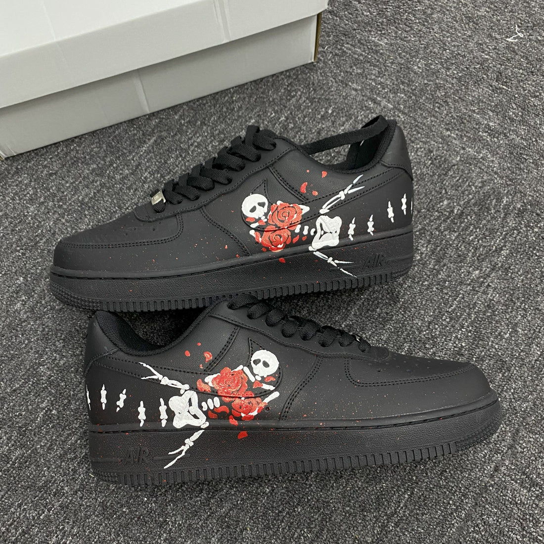 Custom Air Force 1 Black With Skull And Rose Design
