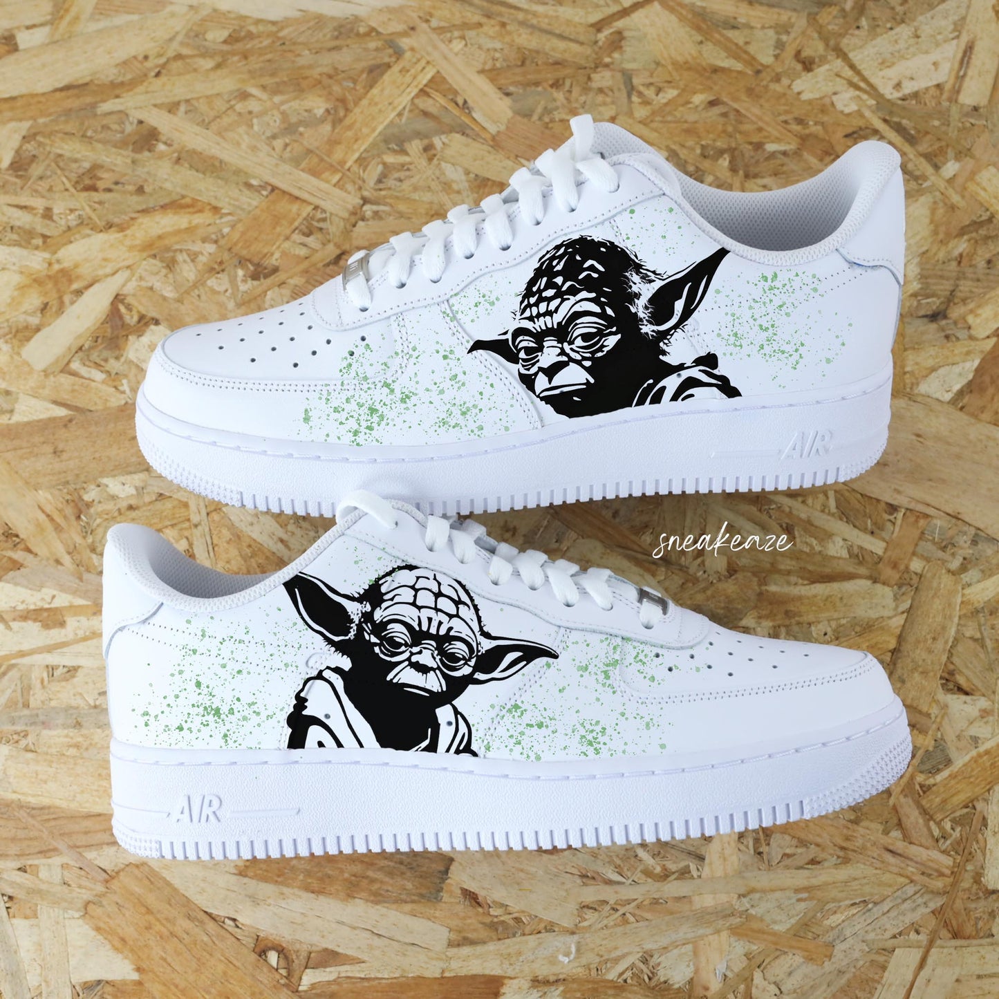 Custom Air Force 1 Black Yoda Graphic With Green Splash