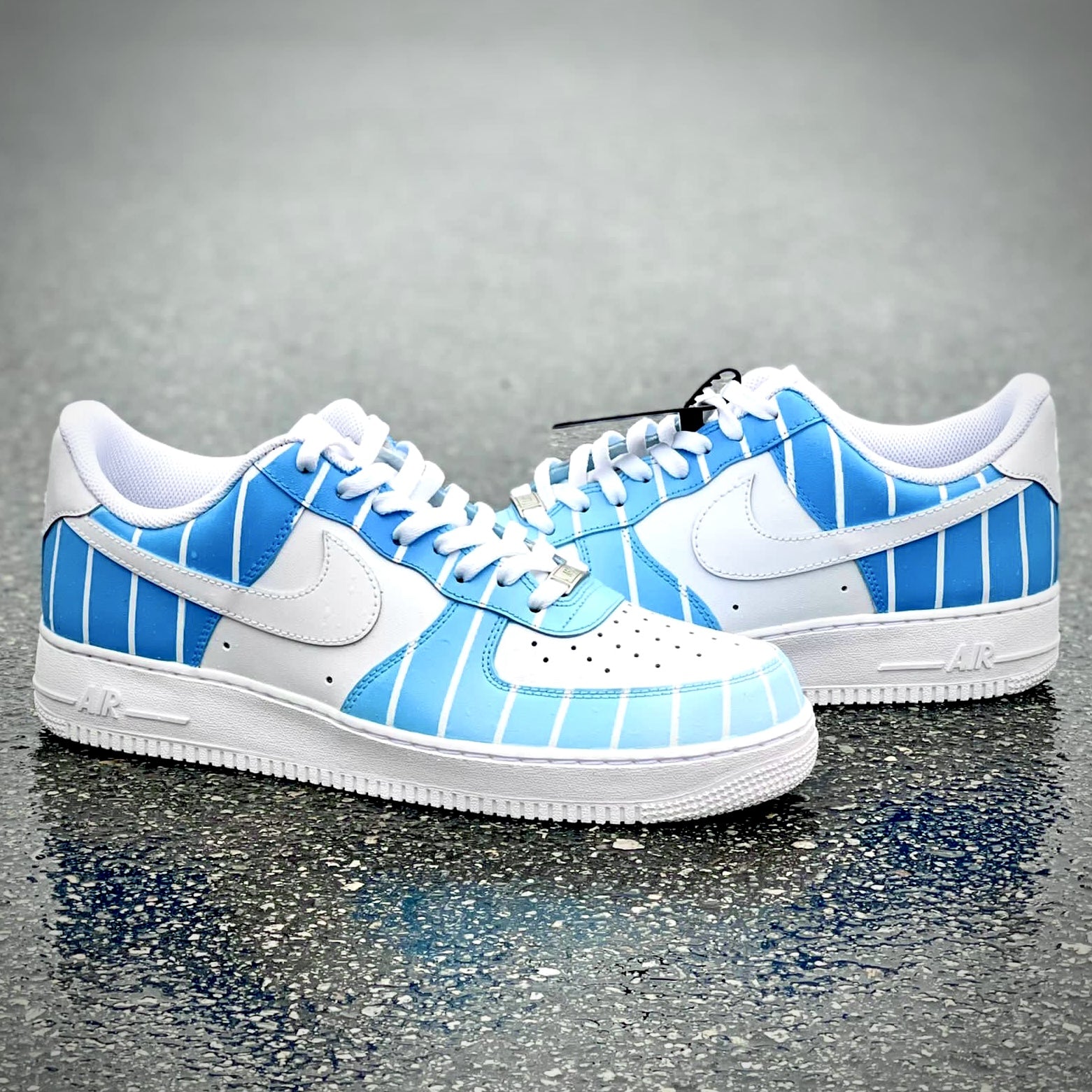 Custom Air Force 1 Blue And White With Stripes