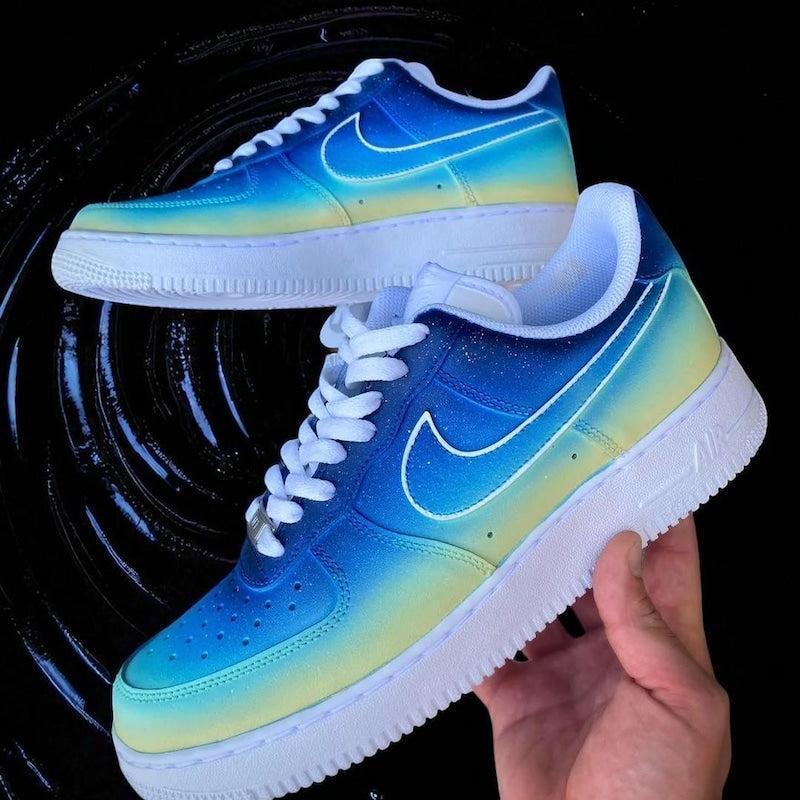 Custom Air Force 1 Blue And Yellow Ombre