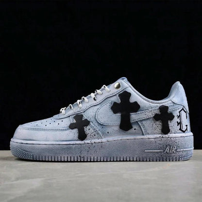 Custom Air Force 1 Blue With Crosses And Splatter Design